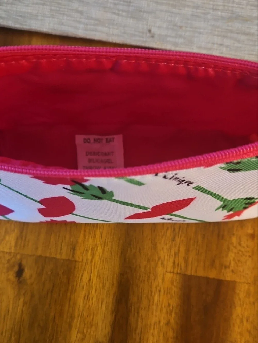 3 for $10 Clinique Pink Floral Zip Cosmetic Pouch with Green Stems